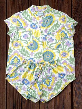 Piyama Maggie Pajama Set - Hydrangea Green Yellow Size XS - Shorts & Shirt
